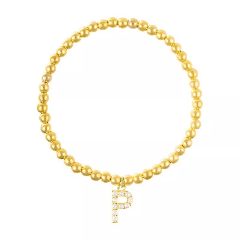 Adornia Gold Tone Simulated Pearl Initial Stretch Bracelet, Womens Gold Tone P Product Image