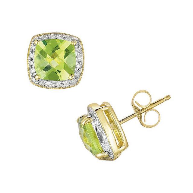 14k Gold 1/8-ct. T.W. Diamond and Peridot Stud Earrings, Womens, Multicolor Product Image