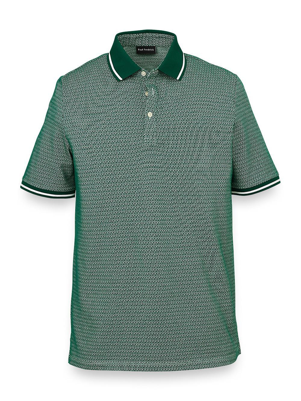 Cotton Blend Three Button Polo - Green Product Image