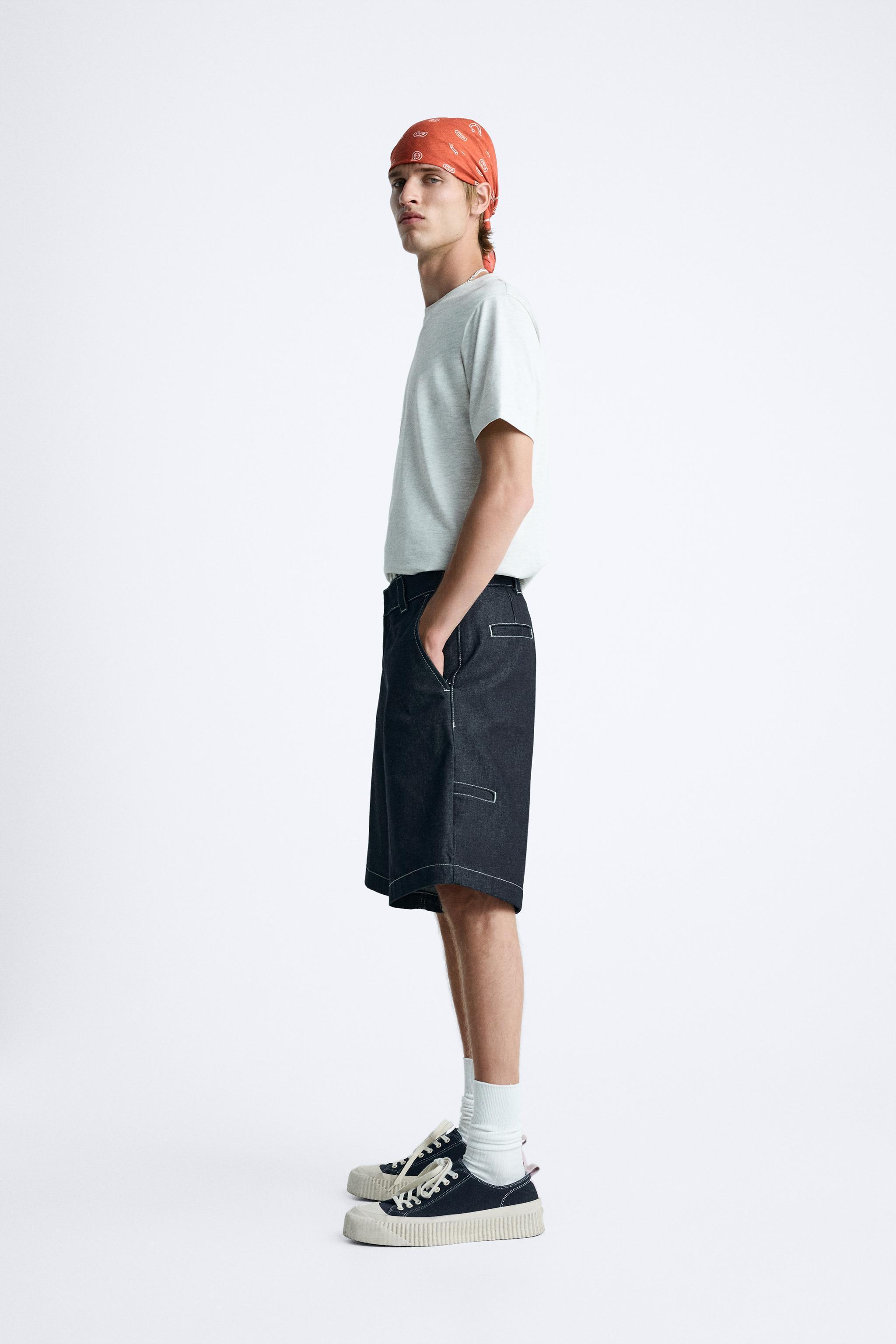 TOPSTITCHED DENIM SHORTS Product Image