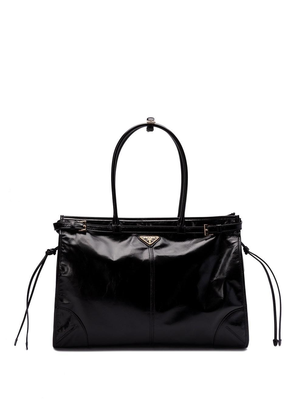 Large Leather Tote Bag In Black   Product Image