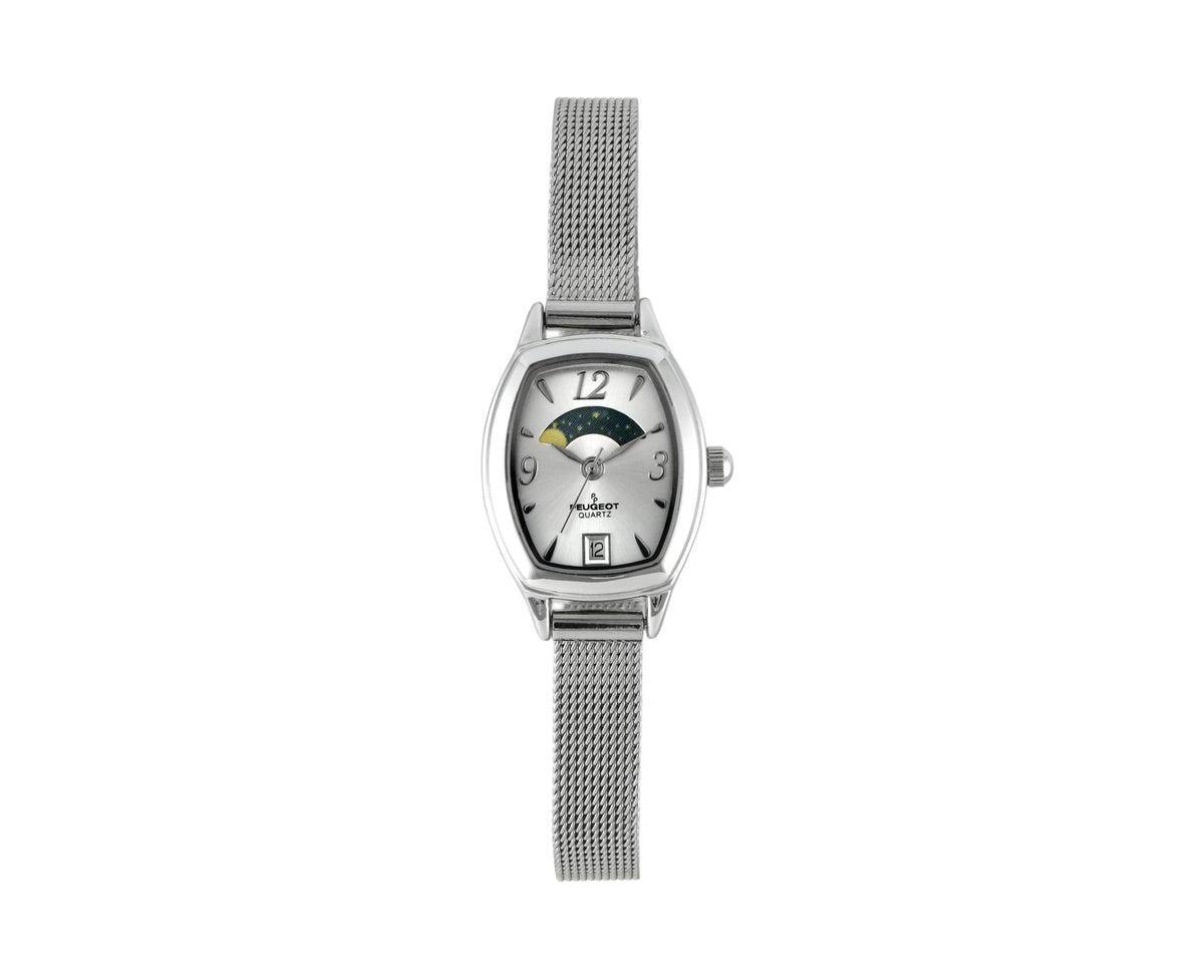 Peugeot Womens Silver Dial Sun Moon Watch 30x20mm Calendar Mesh Bracelet Product Image