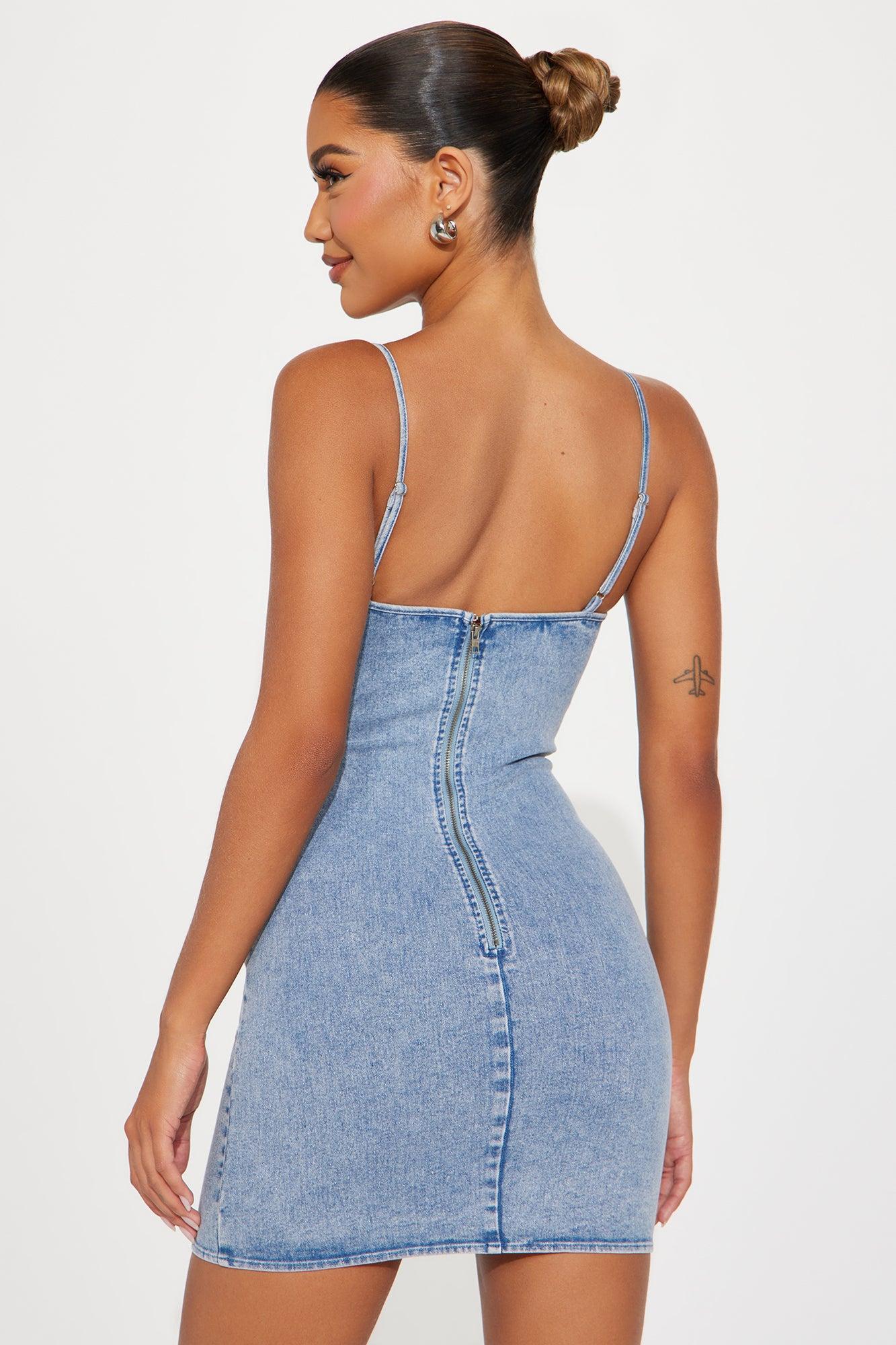 Pixie Denim Micro Mini Dress - Light Wash Product Image