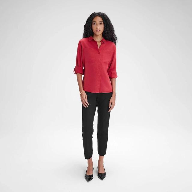 Womens Long Sleeve Button-Down Shirt - A New Day Red XS Product Image