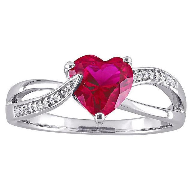 Stella Grace Sterling Silver Lab Created Ruby & Diamond Accent Heart Crossover Ring, Womens Red Product Image