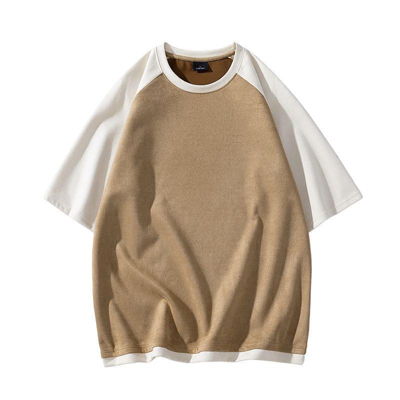 Elbow-Sleeve Crew Neck Raglan Oversized T-Shirt Product Image