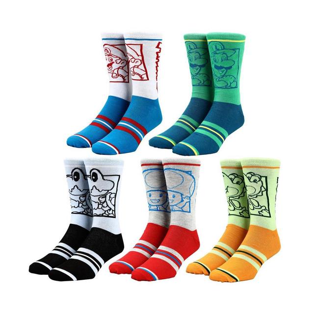 Super Mario Mens Split Collectible Crew Sock 5 pack Product Image