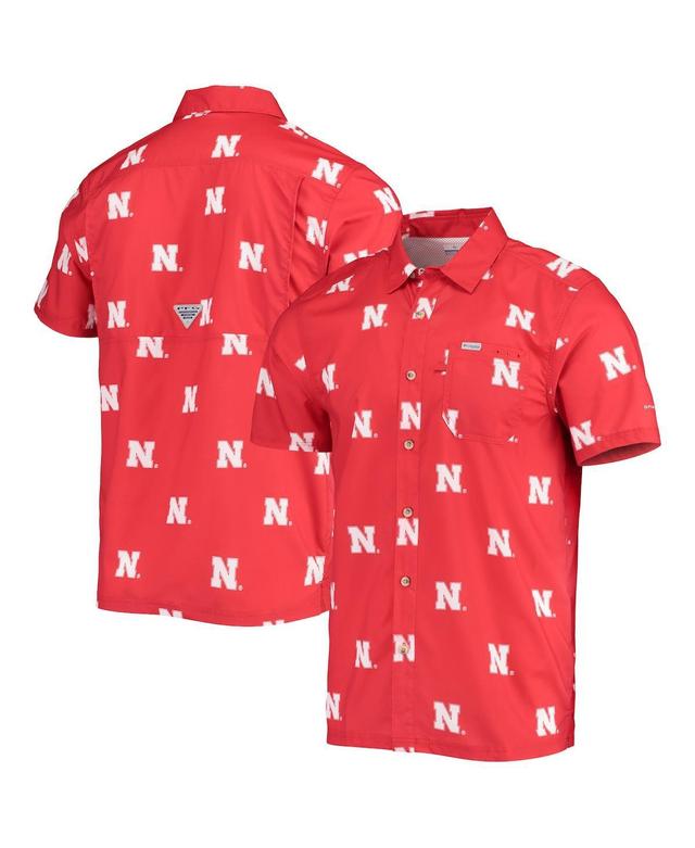 Mens Columbia Scarlet Nebraska Huskers Super Slack Tide Omni-Shade Button-Up Shirt Product Image