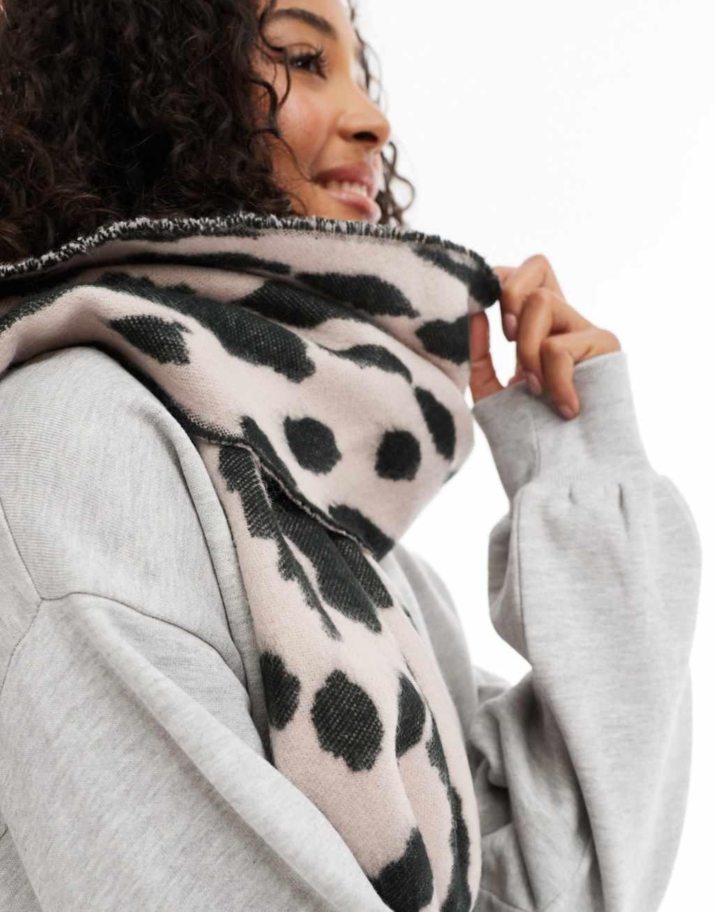 ASOS DESIGN scarf with leopard jacquard in light pink and charcoal Product Image