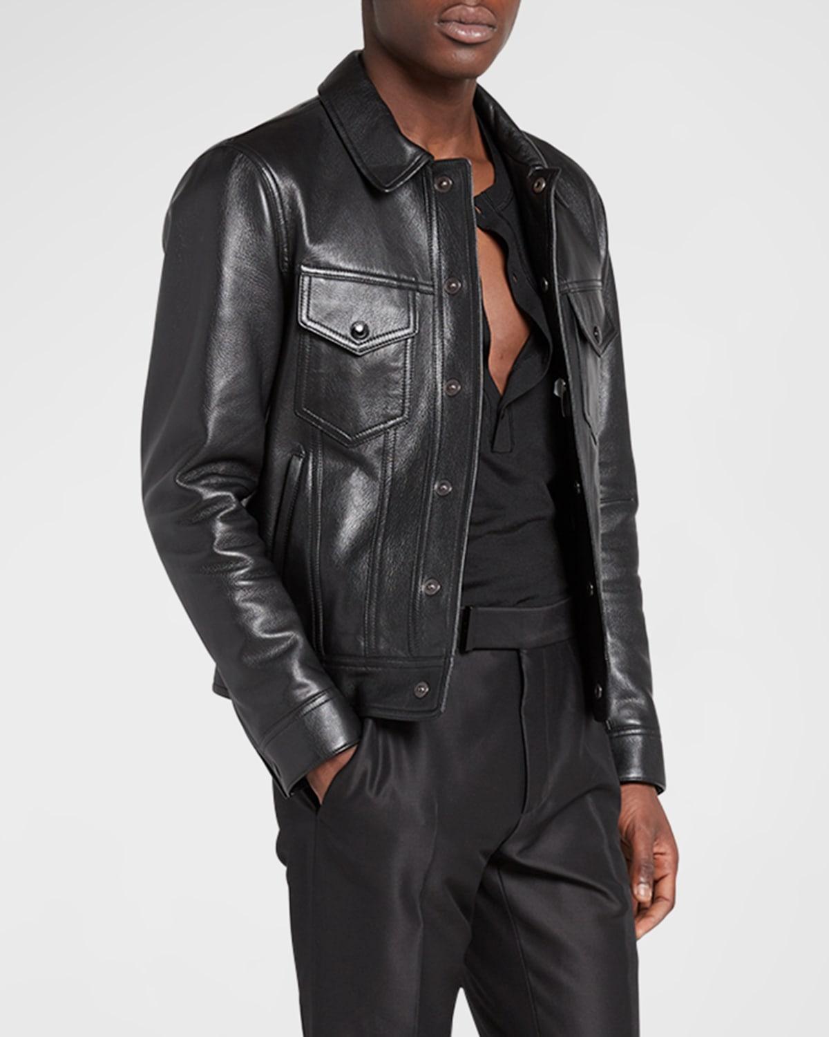 Mens Grained Leather Blouson Jacket Product Image