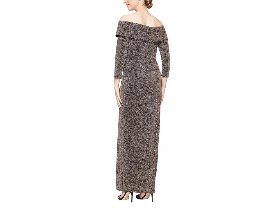 Alex Evenings Metallic Off the Shoulder Knit Sheath Gown Product Image