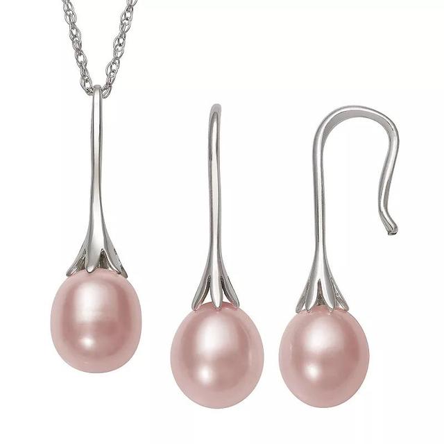 Sterling Silver Pink Freshwater Cultured Pearl Pendant and Drop Earring Set, Womens Product Image