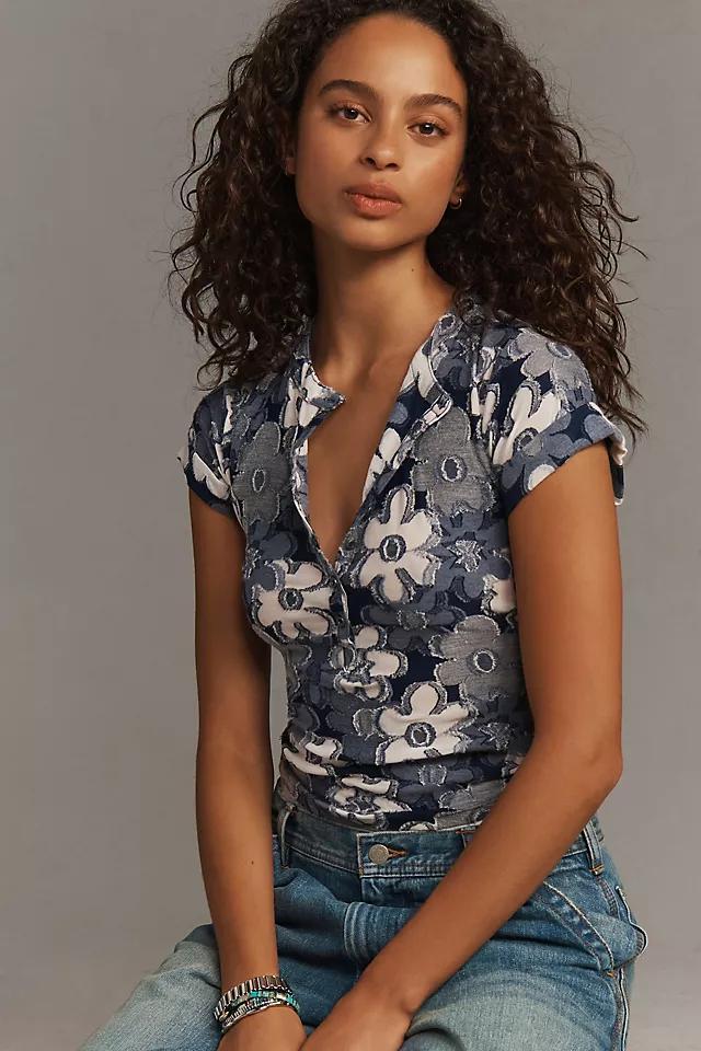 The Andie Ribbed Henley Top by Pilcro: Floral Edition Product Image