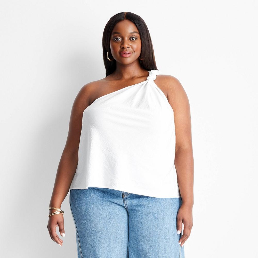 Womens One Shoulder Knot Top - Future Collective with Jenee Naylor White 3X Product Image