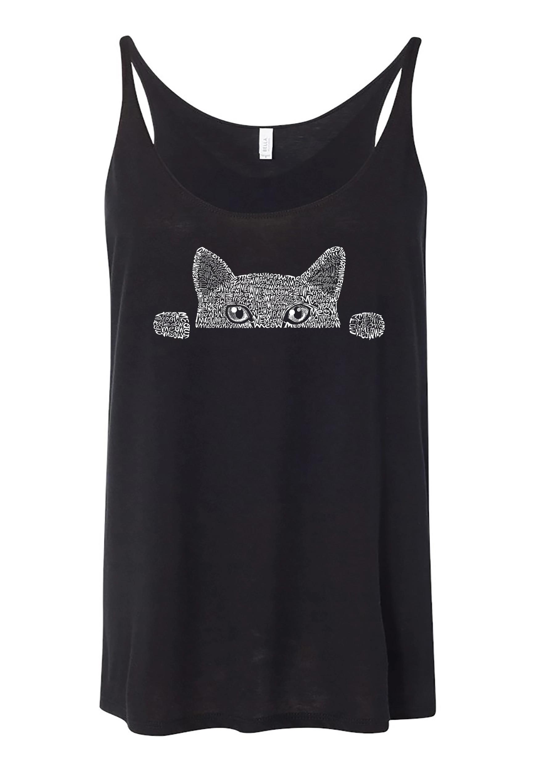 LA Pop Art Women's Peeking Cat Premium Word Art Flowy Tank Product Image