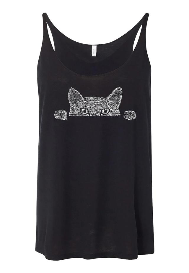 LA Pop Art Women's Peeking Cat Premium Word Art Flowy Tank Product Image