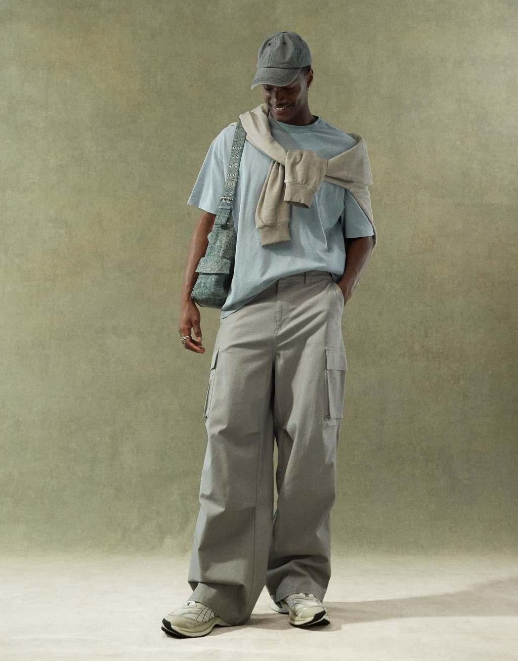 ASOS DESIGN super baggy cargo pants in gray Product Image