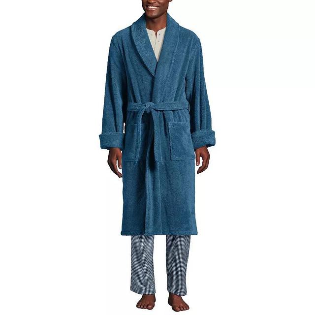 Mens Lands End Calf-Length Turkish Terry Robe Deep Green Product Image