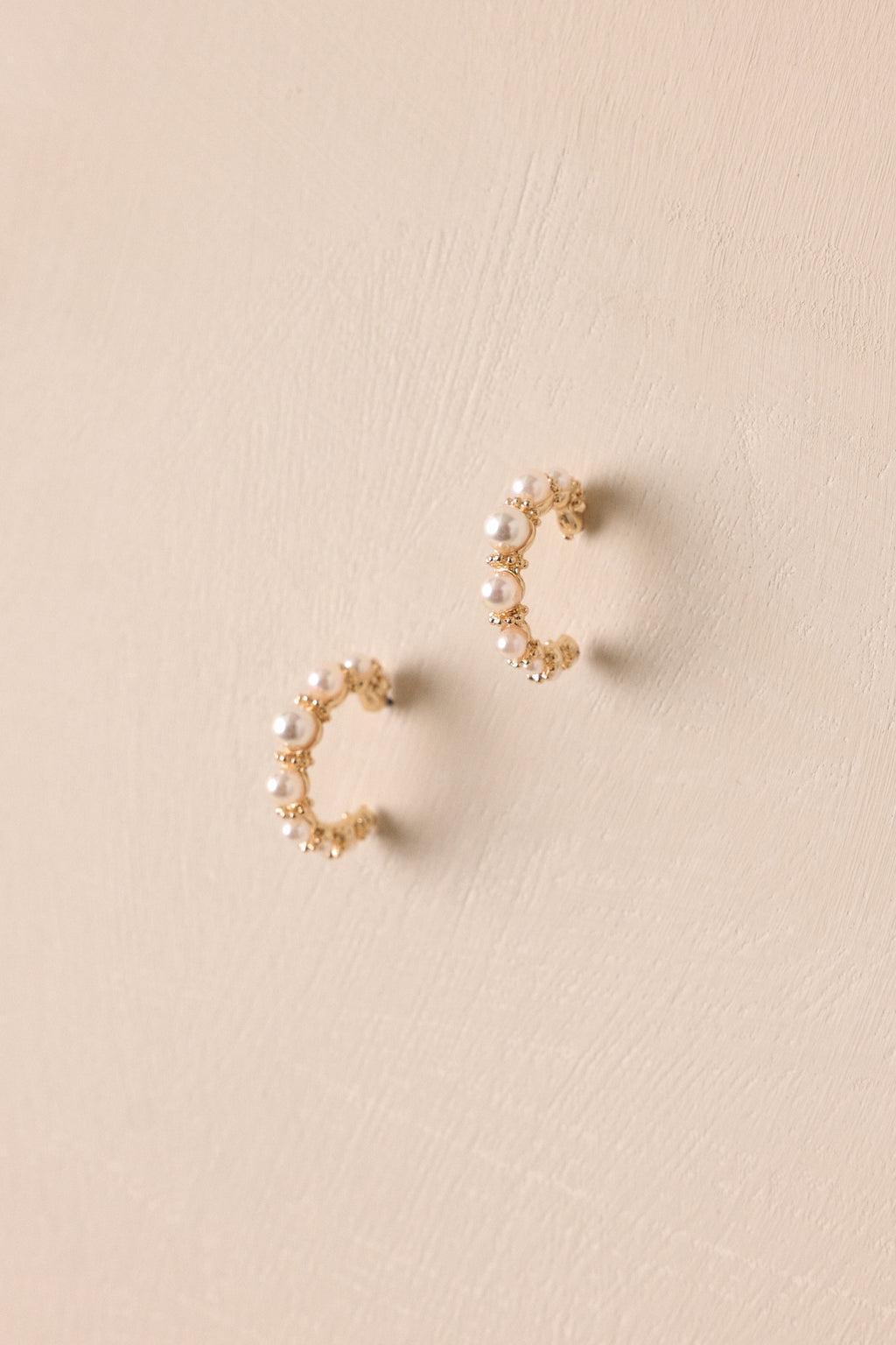 Good Omens Ivory Pearl Gold Hoop Earrings Product Image