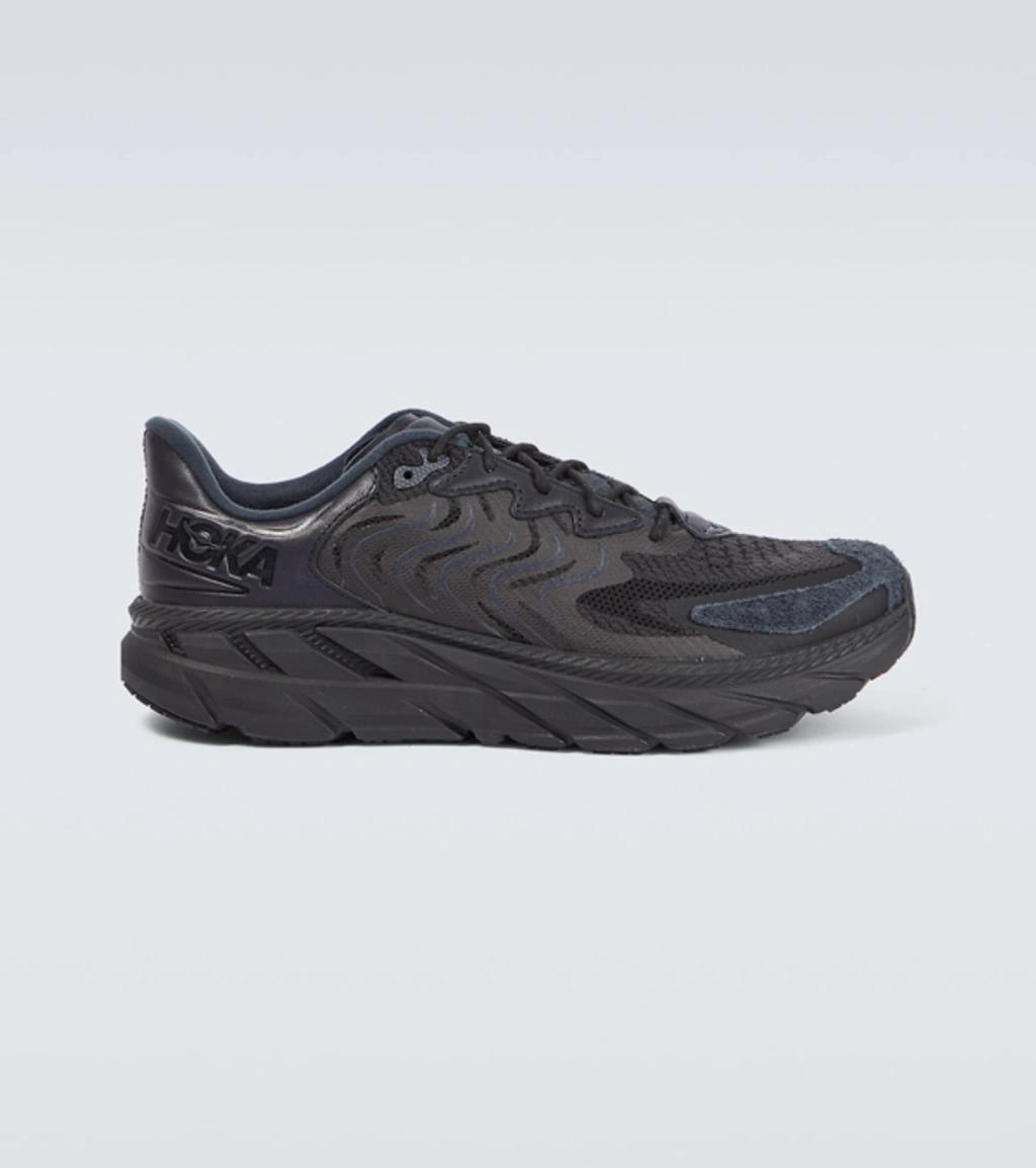 HOKA Clifton Ls Leather-trimmed Mesh Sneakers In Black / Asphalt Product Image