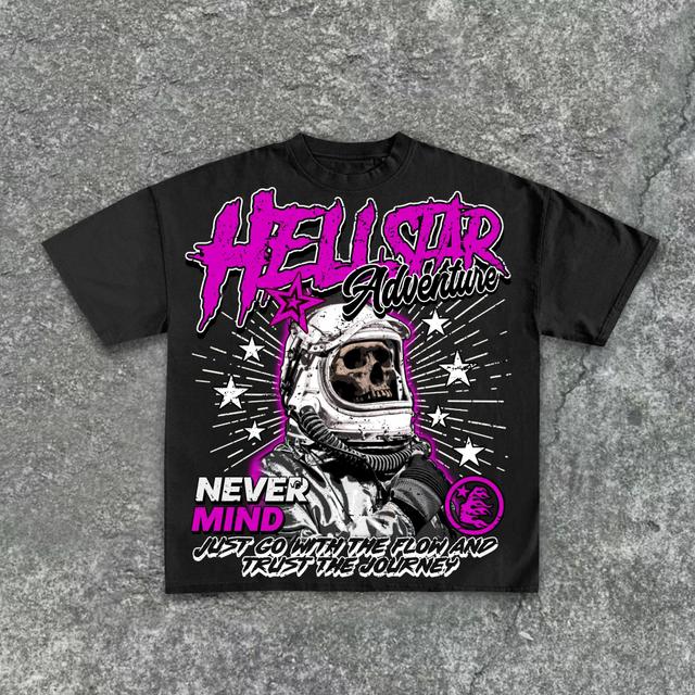 Hellstar-Skull Astronaut Vintage Pattern Print Cotton T-Shirt Product Image