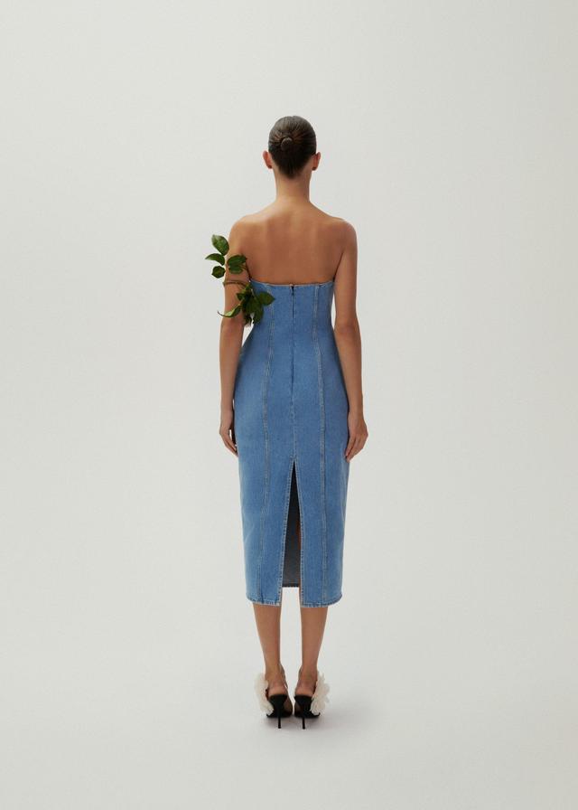Strapless hourglass denim corset midi dress in light blue Product Image