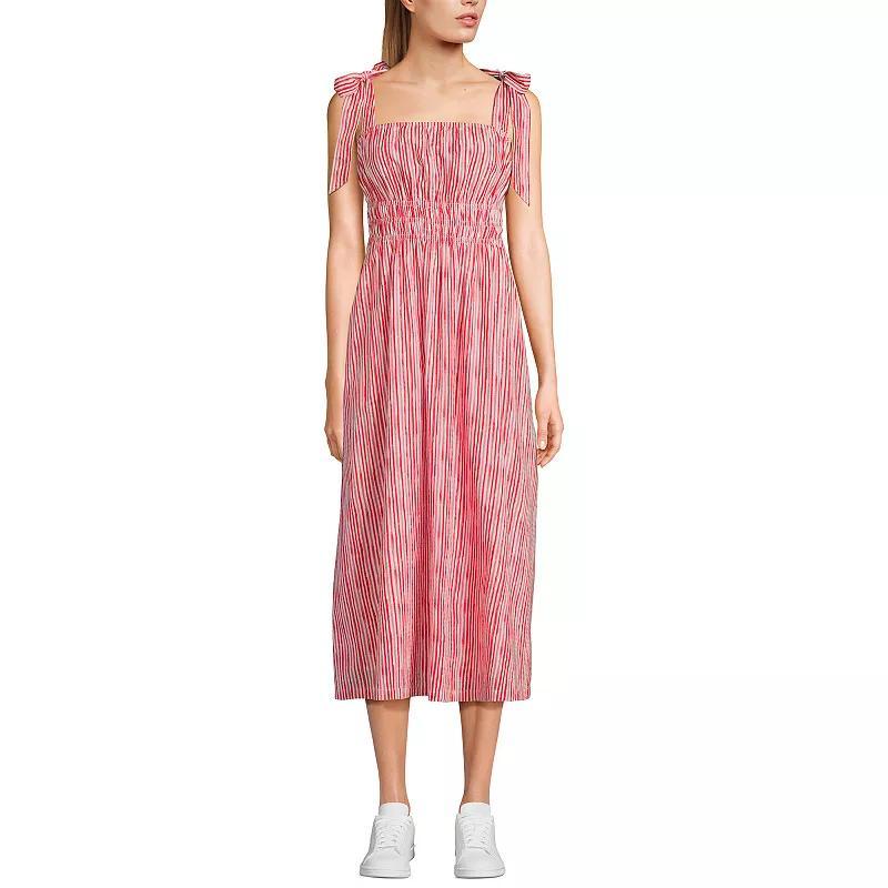 Womens Lands End Dobby Square Neck Tie Shoulder Midi Dress Product Image