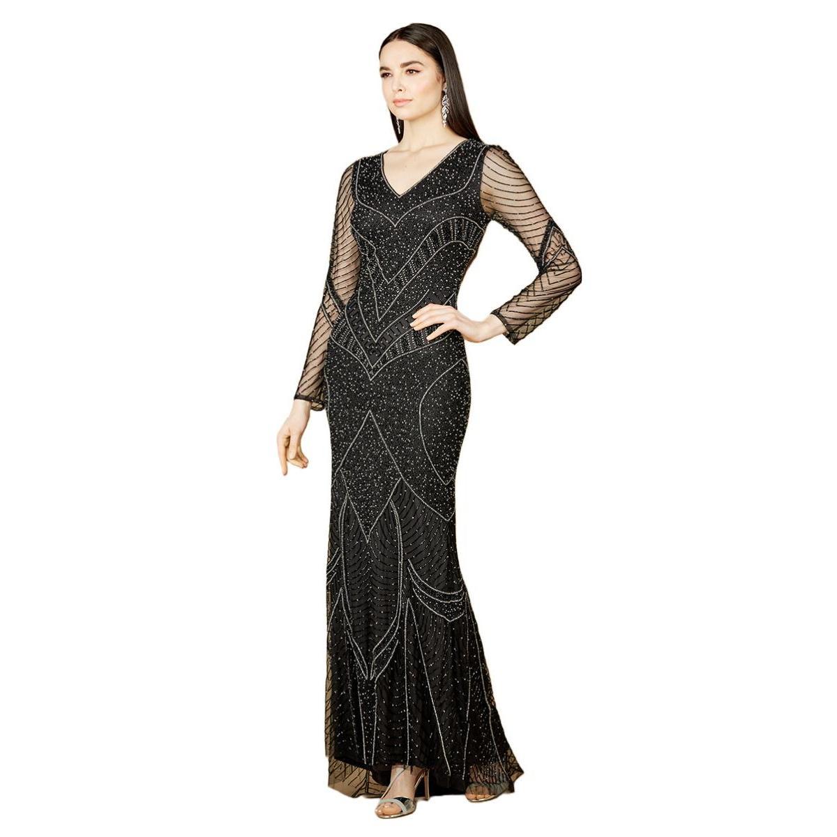 Lara Womens Long Sleeve Beaded Dresses with Sheer Sleeves Product Image