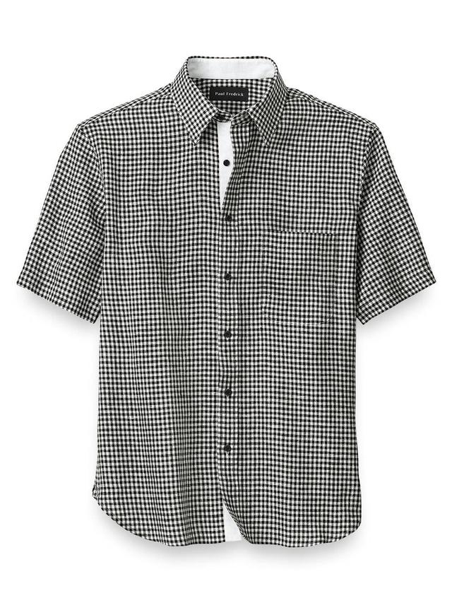 Slim Fit Linen Gingham Check Casual Shirt Product Image