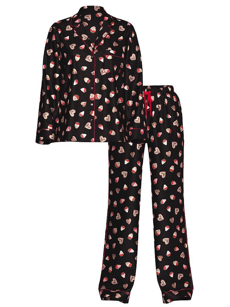 Glazed Satin Heart Long Pajama Set Product Image