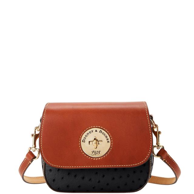 Dooney & Bourke Womens Ostrich Turnlock Flap Saddle Leather Crossbody Bag in Black Product Image