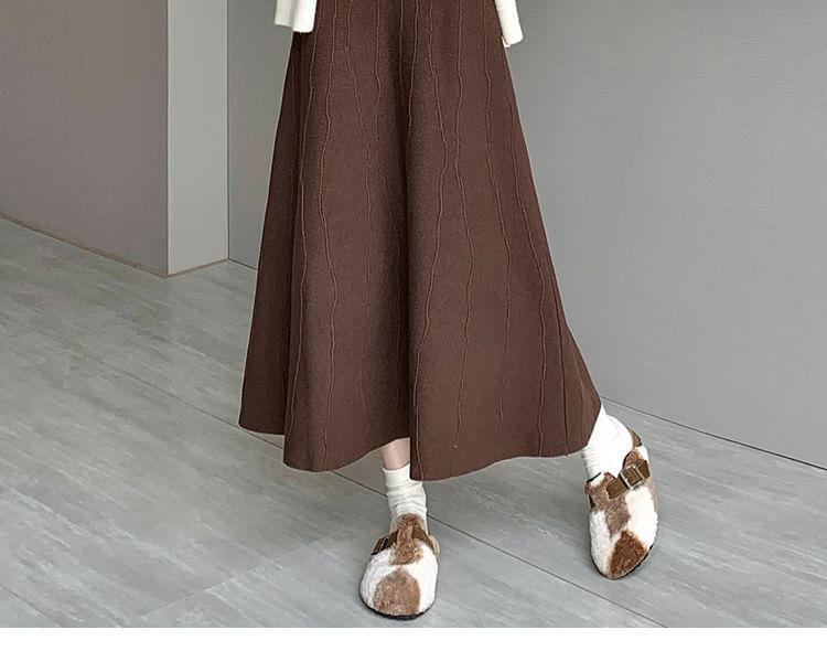 High Rise Plain Knit Midi A-Line Skirt Product Image