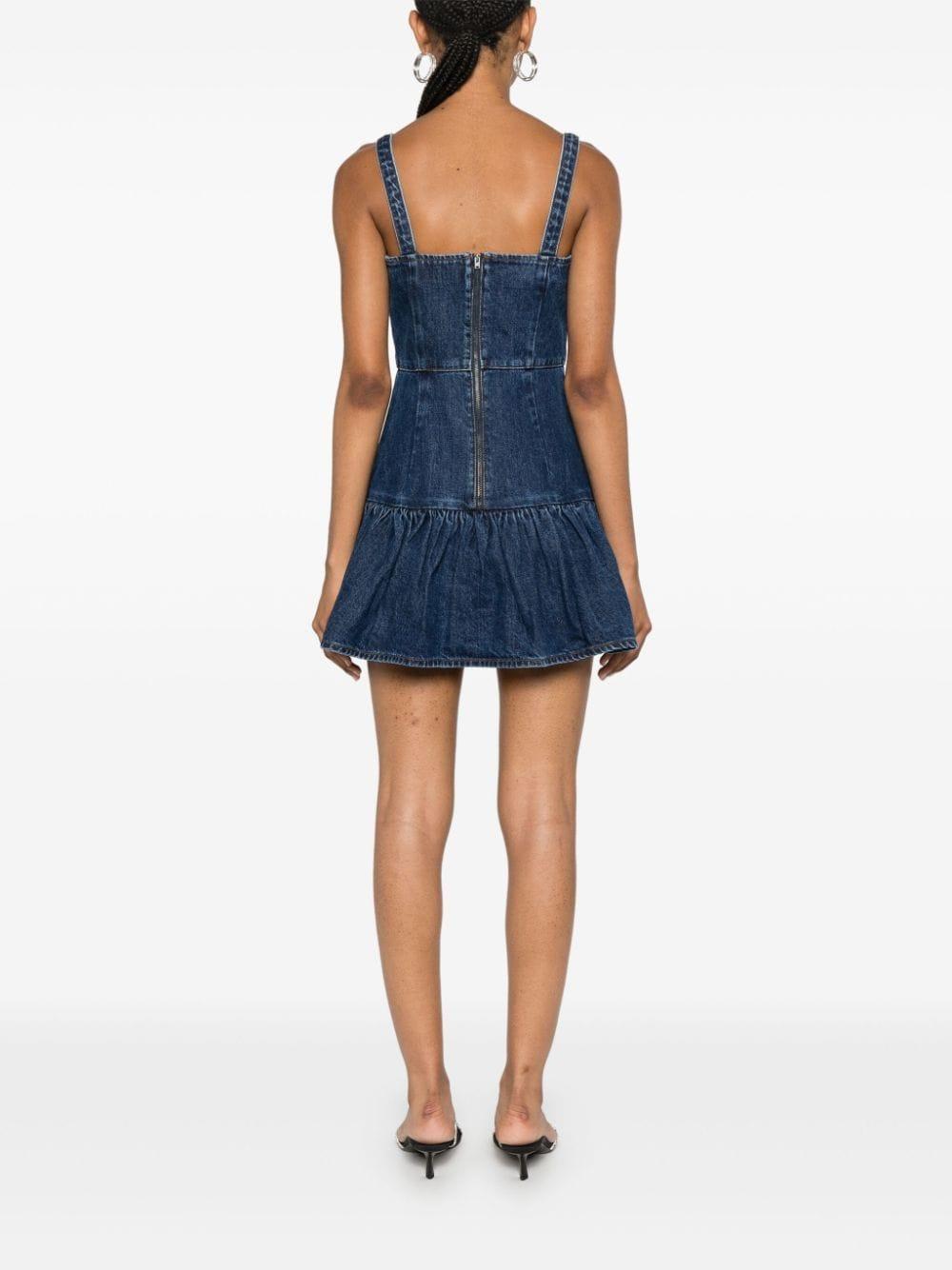 Bow-embellished Denim Mini Dress In Blue Product Image