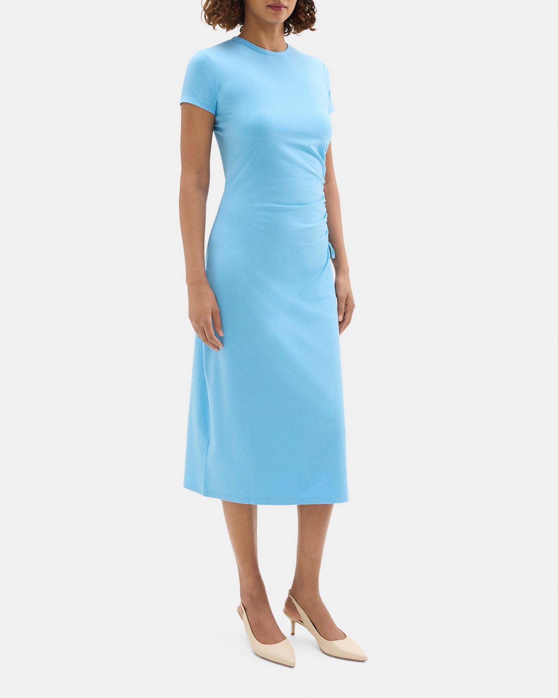 Gathered Dress in Stretch Cotton-Modal Product Image