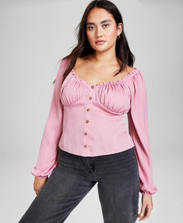 And Now This Womens Blouson-Sleeve Button-Front Top, Created for Macys Product Image