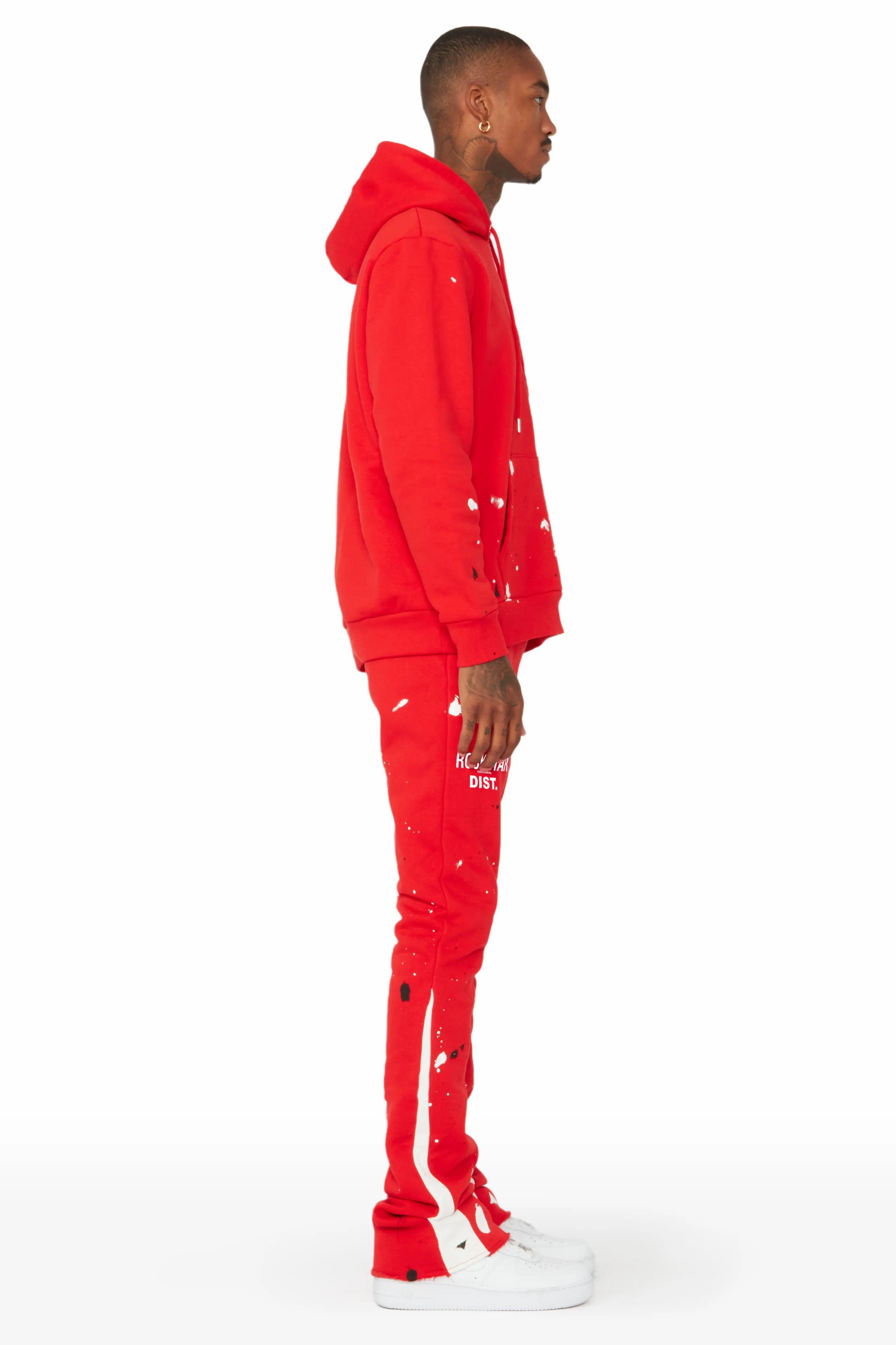 Jaco Red Hoodie Stacked Flare Pant Track Set Male Product Image