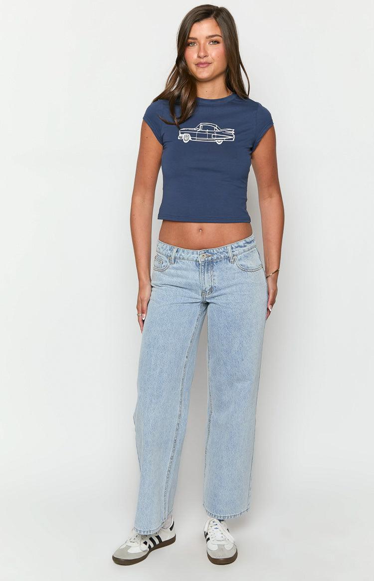 Clara Star Light Wash Denim Low Rise Jeans Product Image