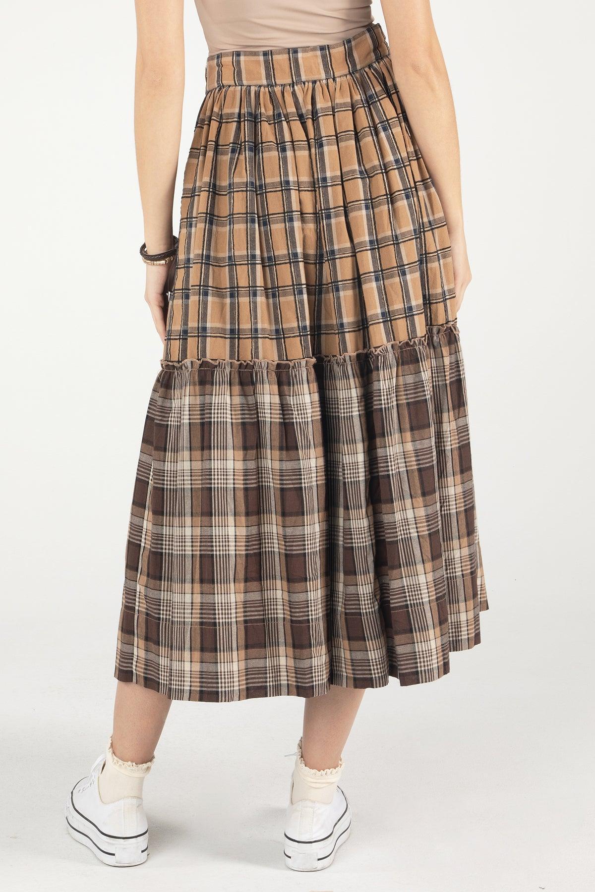 Mixed Plaid Midi Skirt Product Image