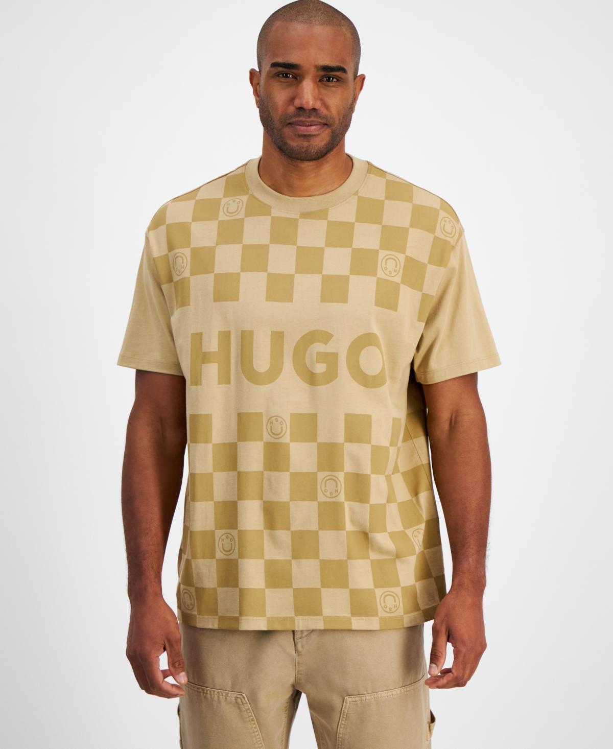 Hugo by Hugo Boss Mens Relaxed-Fit Short Sleeve Crewneck Check Logo T-Shirt Product Image