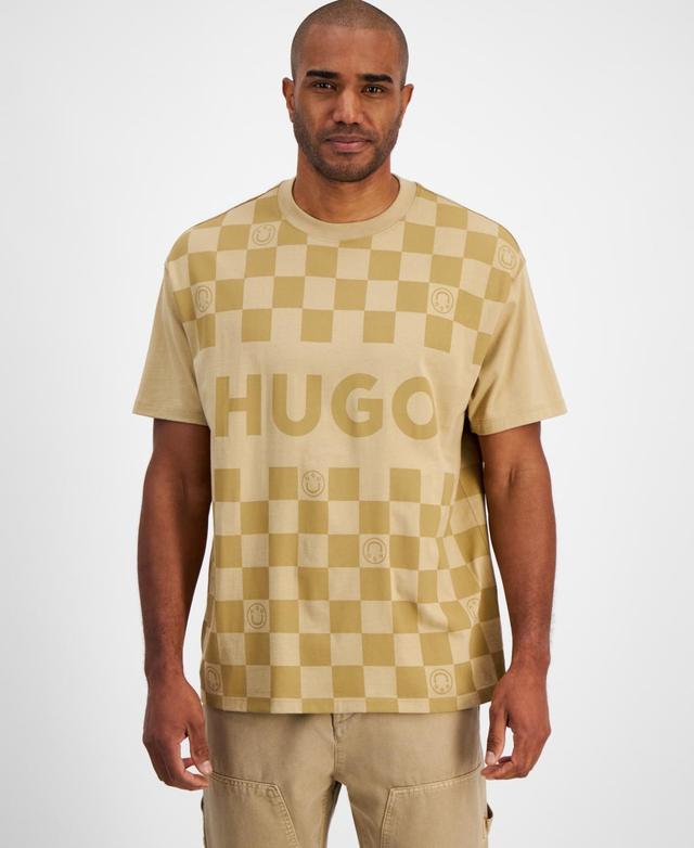 Hugo by Hugo Boss Mens Relaxed-Fit Short Sleeve Crewneck Check Logo T-Shirt Product Image