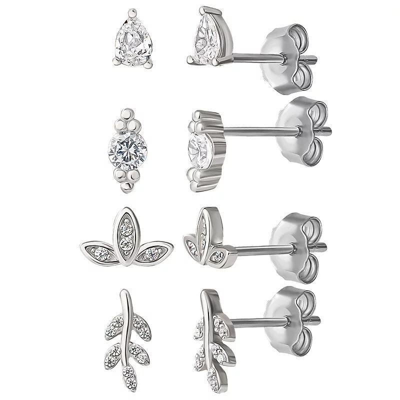 Style Your Way Cubic Zirconia Stud Earrings 4-Piece Set, Womens, White Product Image