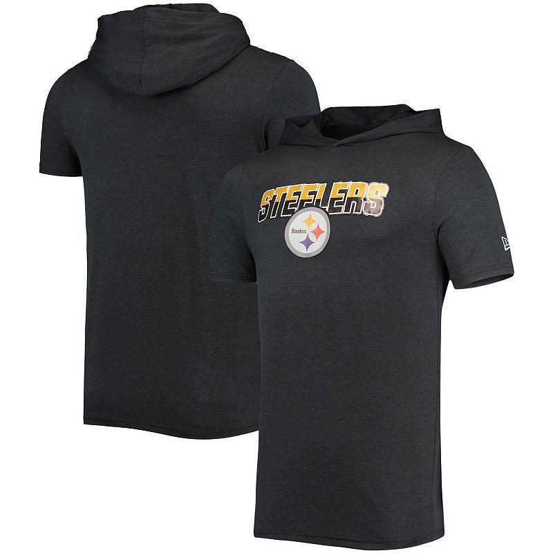 Mens New Era Heathered Black Pittsburgh Steelers Team Brushed Hoodie T-shirt Product Image