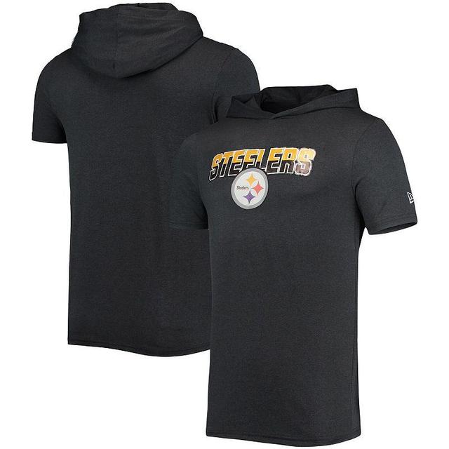 Mens New Era Heathered Pittsburgh Steelers Team Brushed Hoodie T-Shirt Product Image