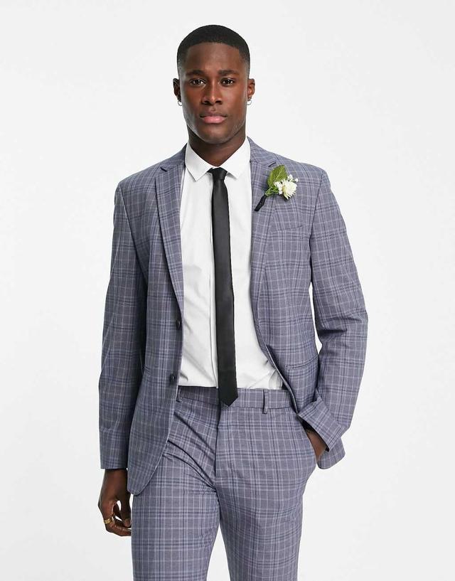 Selected Homme slim fit suit jacket in gray blue check Product Image