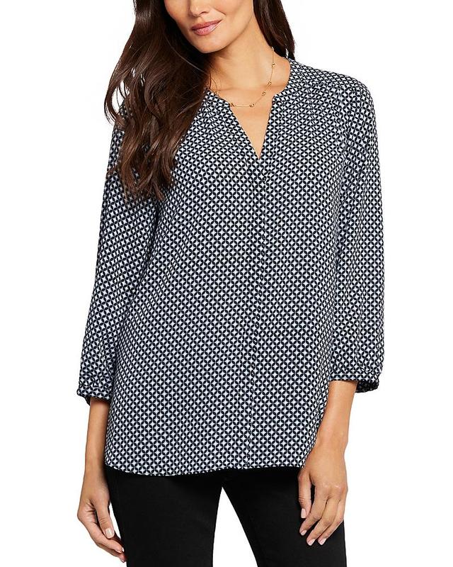 Nydj Three Quarter Sleeve Printed Pintucked Back Blouse Product Image