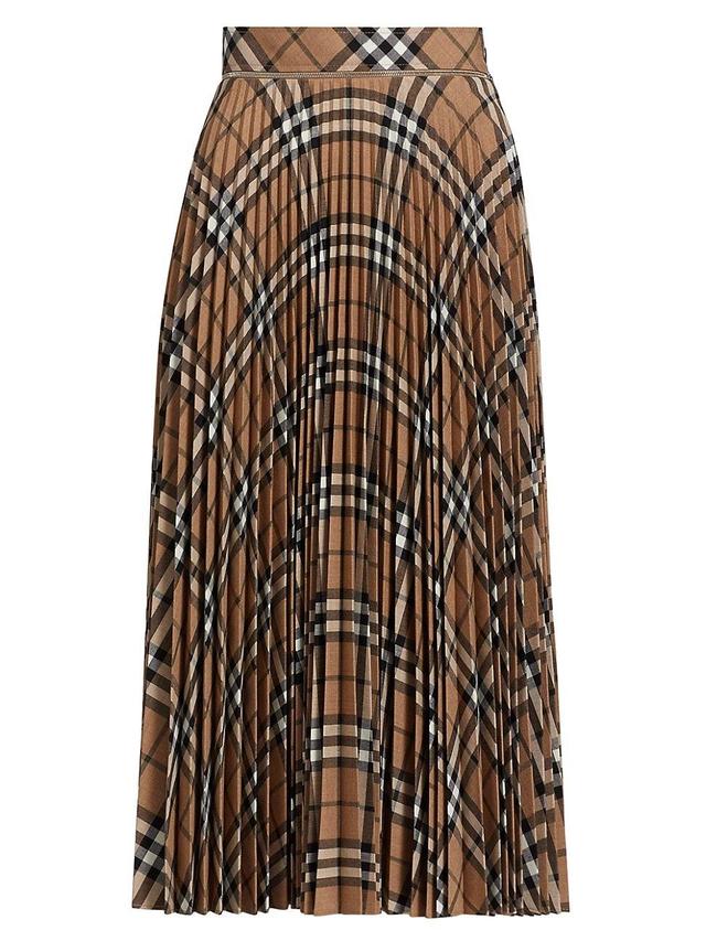 Womens Check Wool-Blend Pleated Midi-Skirt Product Image