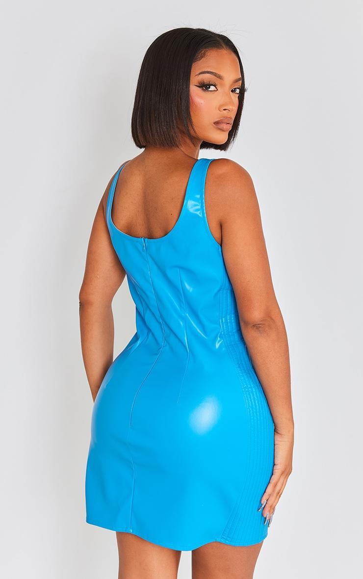 Shape Blue Faux Leather Quilted Detail Bodycon Dress Product Image