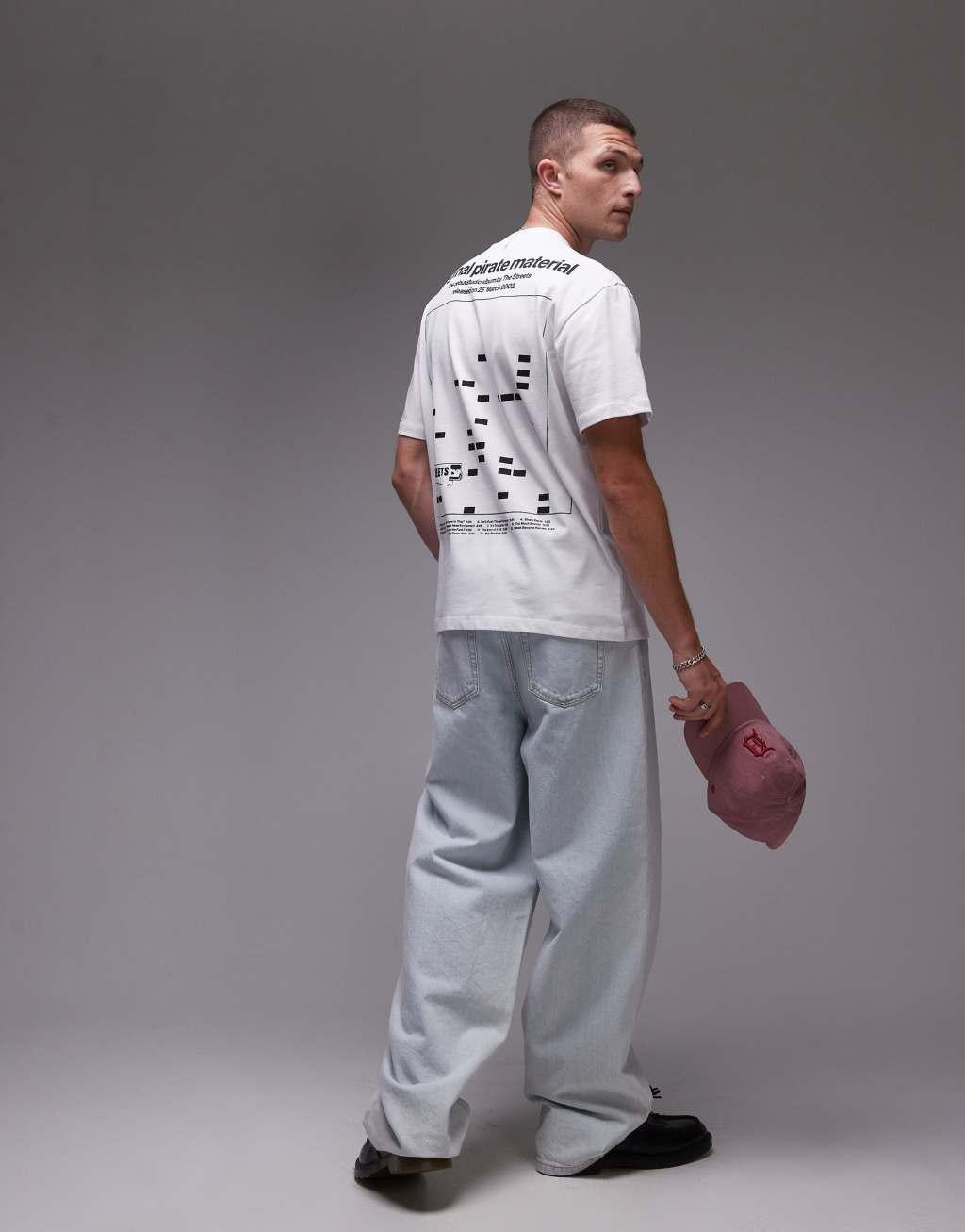 Topman The Streets premium oversized fit t-shirt with front and back print in white Product Image