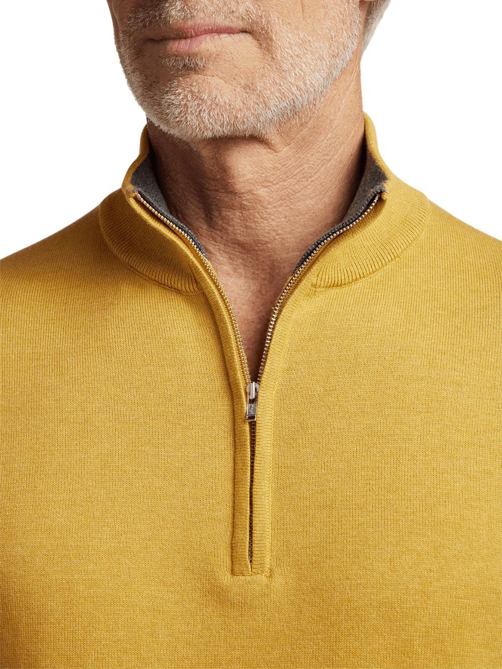 Supima Cotton Quarter Zip Mock Neck Sweater - Mustard Product Image