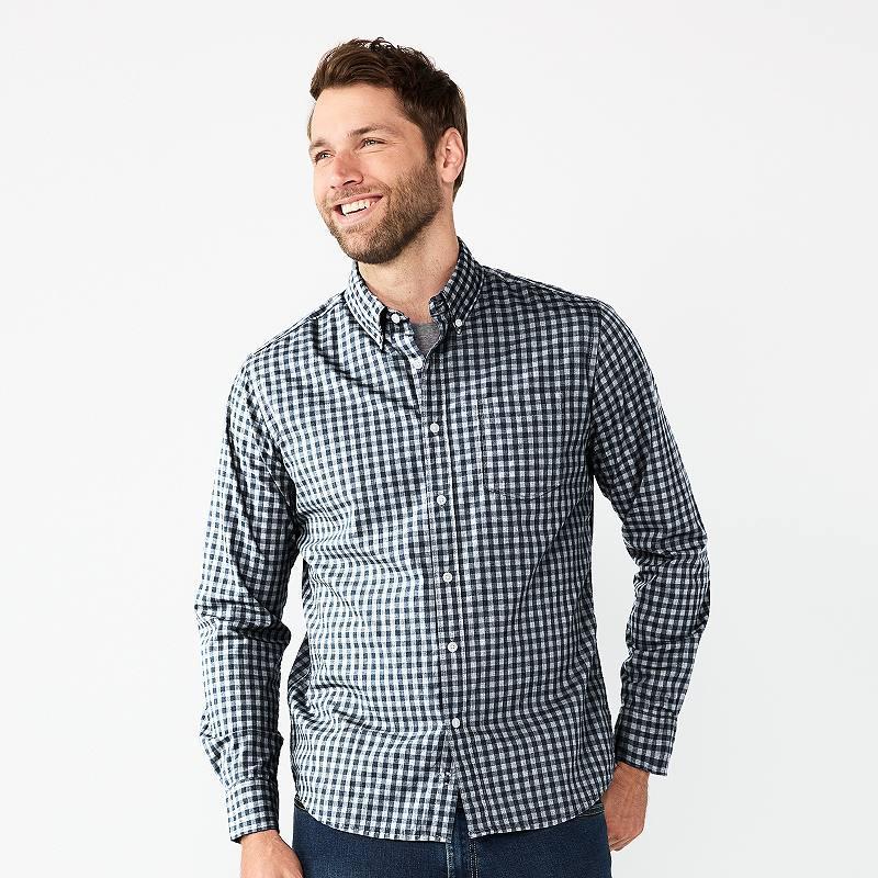 Mens Sonoma Goods For Life Perfect-Length Button-Down Shirt Blue Gingham Product Image